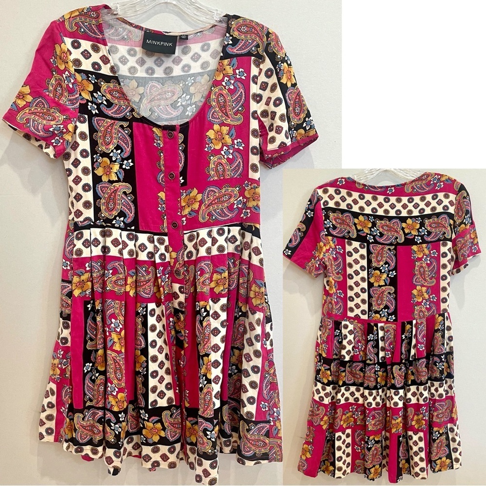 New MINKPINK tapestry button down mini fit flare dress